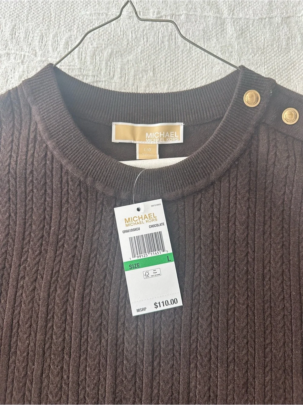 MICHAEL Michael Kors Chocolate Brown Cable Knit Sweater with Gold Buttons - Picture 1 of 6